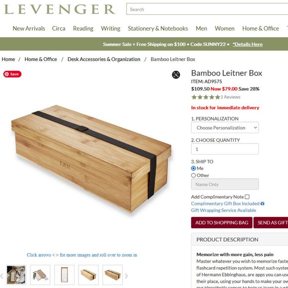 Bamboo Leitner Box by Levenger - Picture 1 of 6